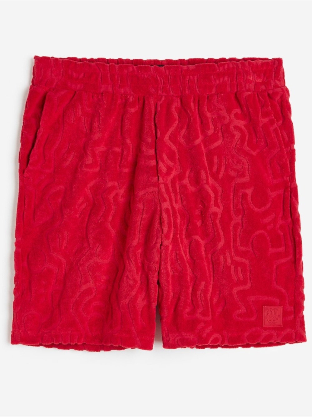 H&M x Keith Haring Red Terry Cloth Elastic-Waist Shorts Size Medium
